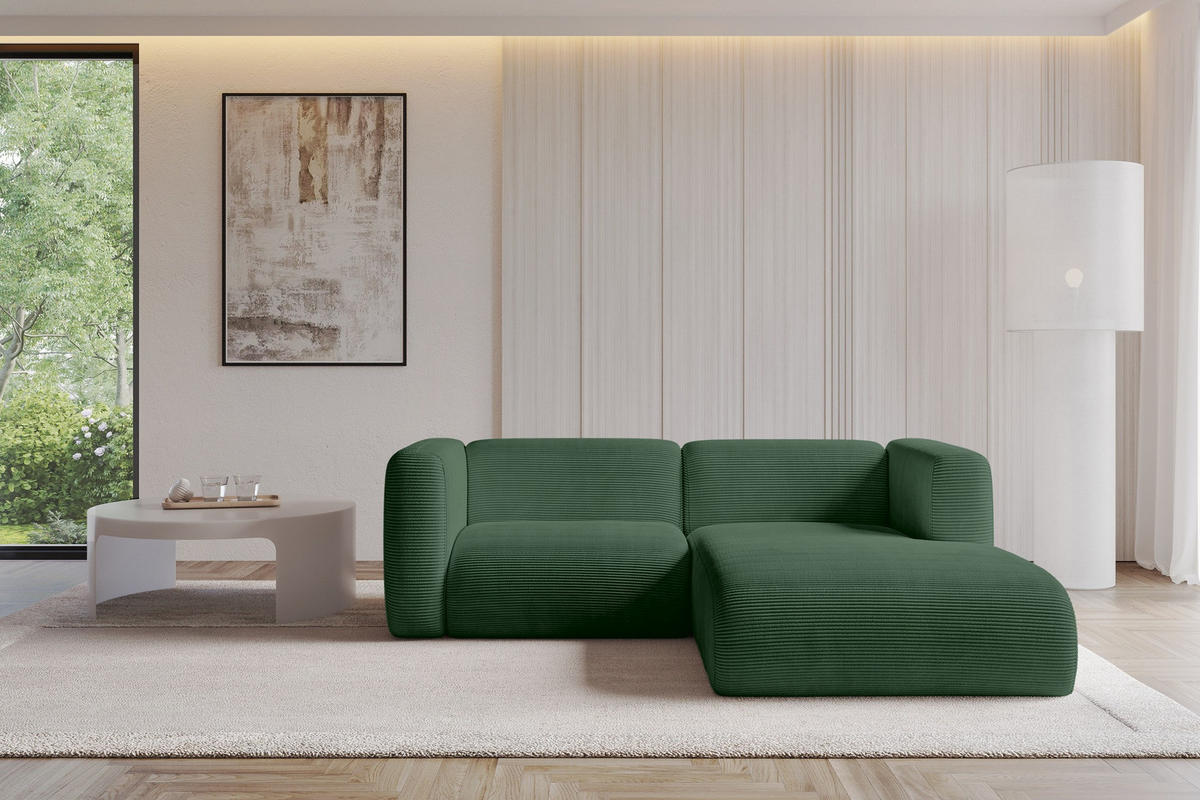 ECKSOFA Ottomane Rechts MIRA-L1 227x179x89 Grün Cord - Salbeigrün/Schwarz, Holzwerkstoff/Kunststoff (227/179cm) - ALTDECOR