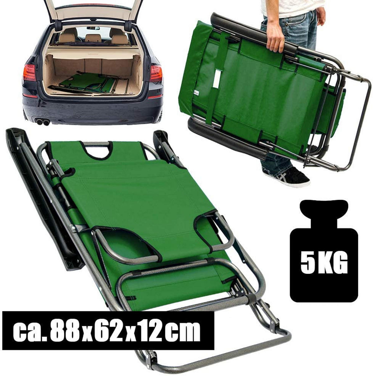 CAMPINGSTUHL, 153/70 cm, Grün - Grün, Kunststoff (60/82/153cm) - Amanka