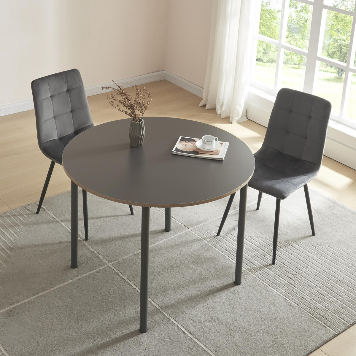 ESSTISCH Lindesberg - Schwarz/Grau, Holzwerkstoff/Metall (100/100/75cm) - [en.casa]