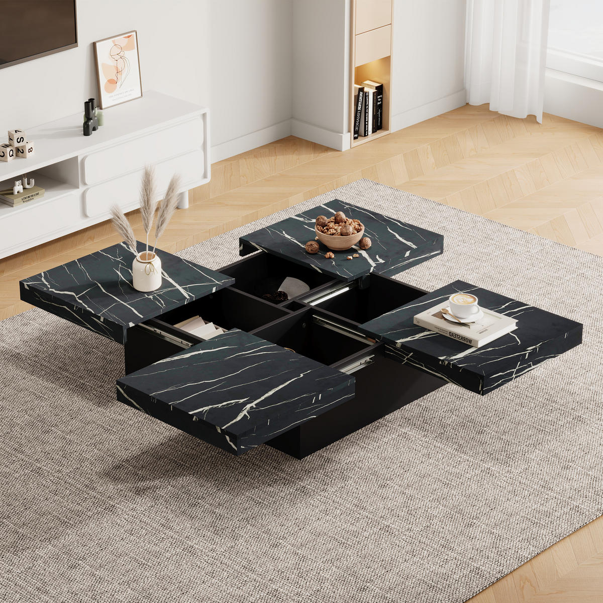 COUCHTISCH DE-111 Modern Schwarz - Schwarz, Holzwerkstoff (90/90/25cm) - ComfortXL