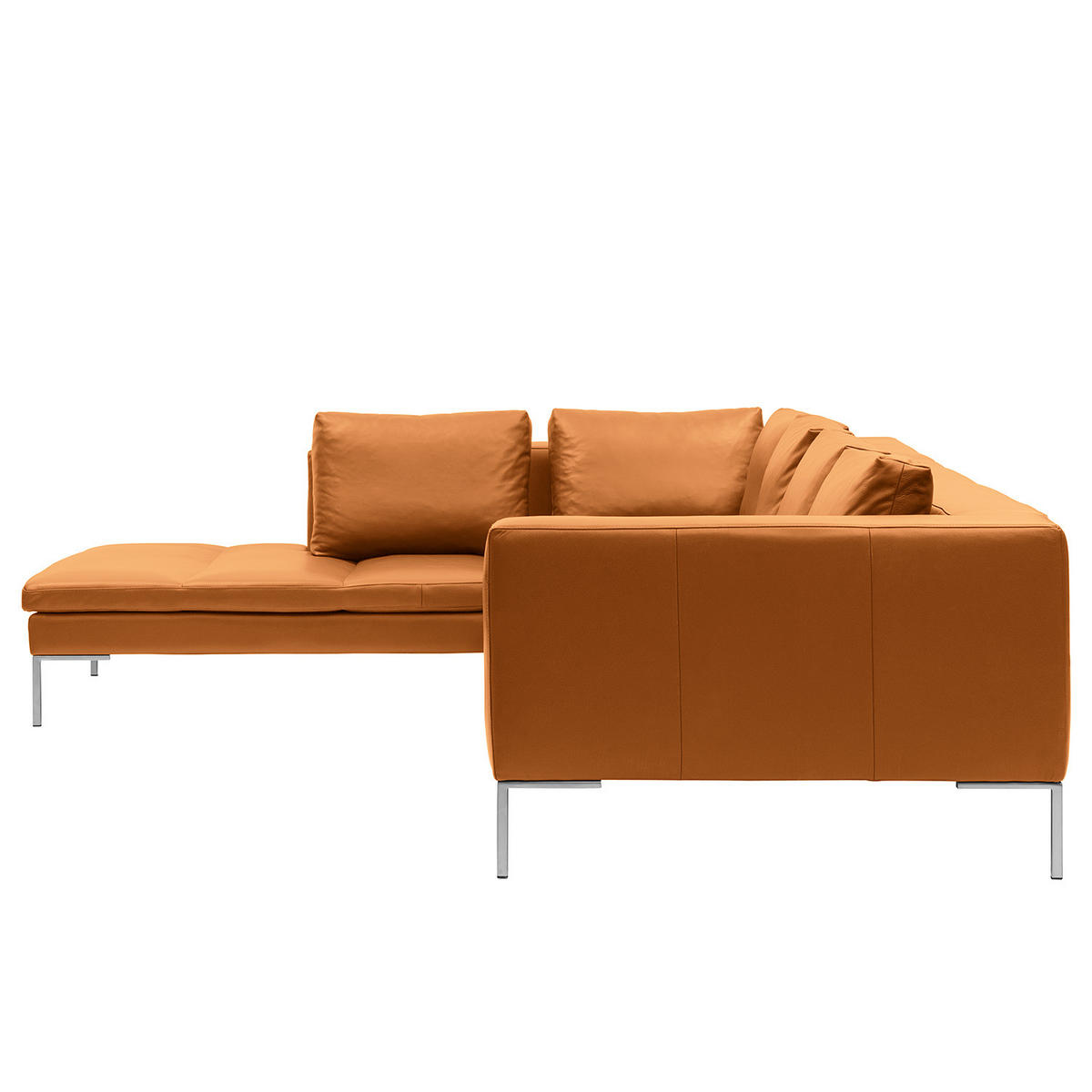 ECKSOFA mit Ottomane - Chromfarben/Cognac, Leder/Metall (319/230cm) - home24