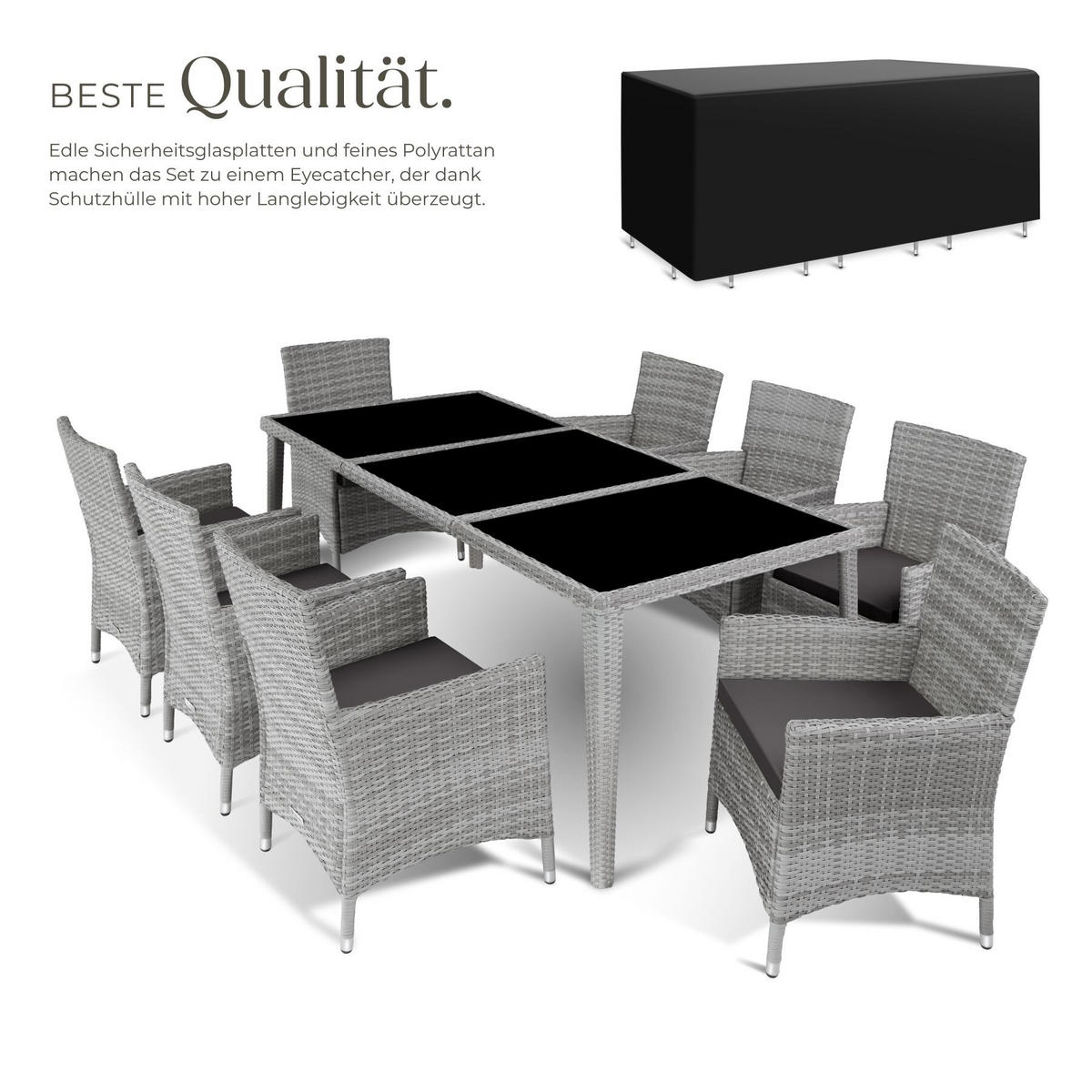 RATTAN-SITZGRUPPE aus Aluminium Menorca, inklusive Schutzhülle, hellgrau - Hellgrau, Kunststoff - tectake