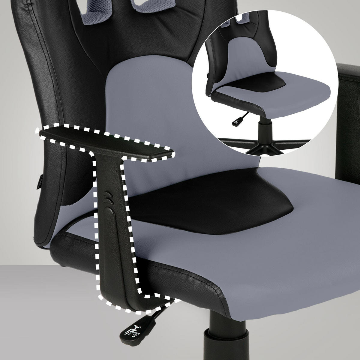 JUGENDDREHSTUHL Lederlook Schwarz/Grau - Schwarz/Grau, Kunststoff/Textil (56/83/59cm) - CLP