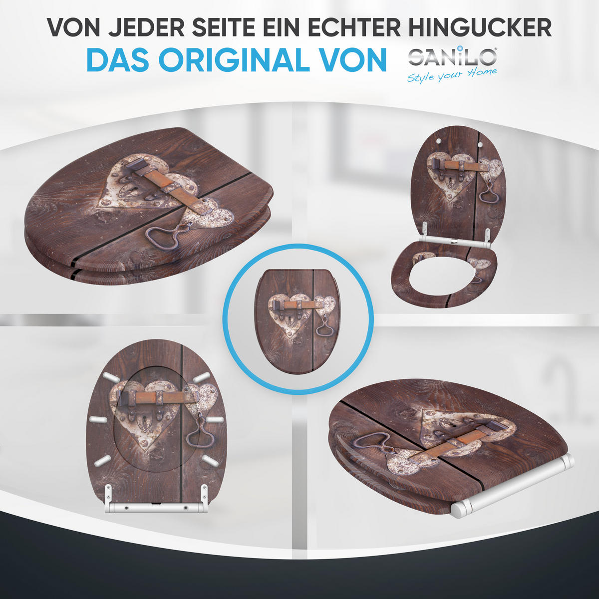 WC-SITZ mit Absenkautomatik & Top Fix Türschloss - Braun, Holzwerkstoff (37.7/5.5/48cm) - Sanilo