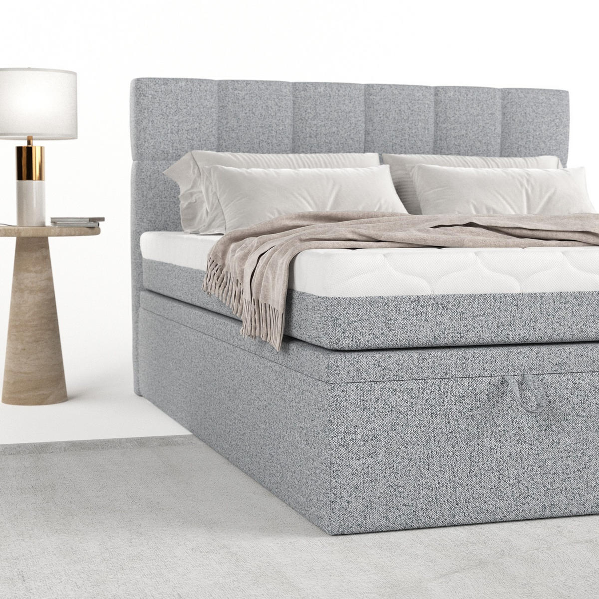 BOXBETT Elano 160/200 cm Grau im Riva Stoff - Schwarz/Grau, Holz/Holzwerkstoff (160/200cm) - AltaBeds