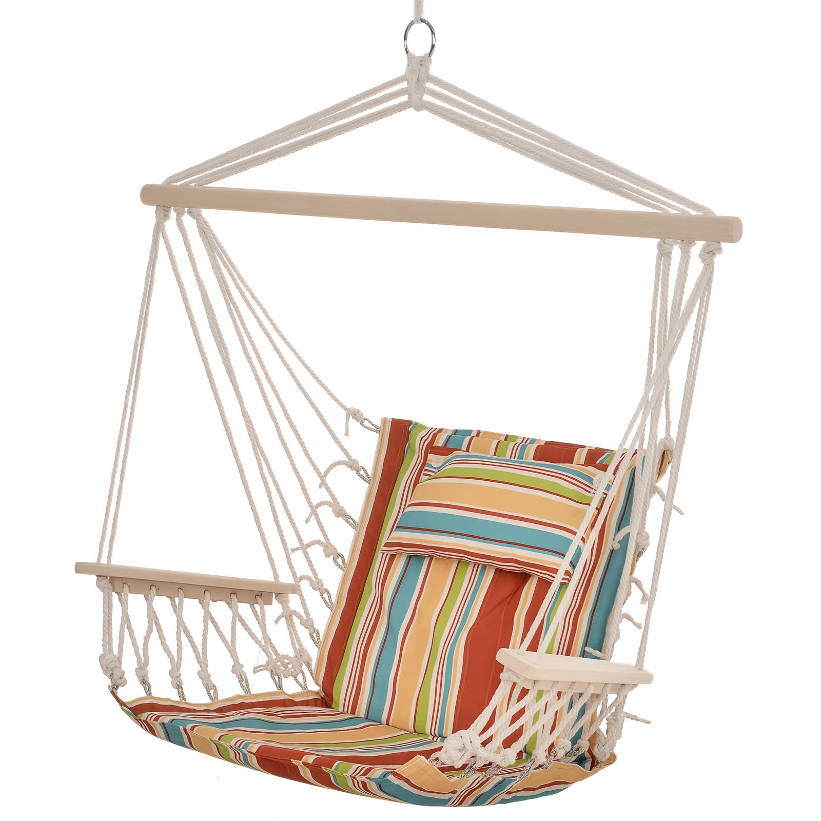 HÄNGESESSEL DE-06994 mit Querstrebe, Kissen, Deckenhaken, bis 100 kg Mehrfarbig - Multicolor, Holz (106/100cm) - ComfortXL