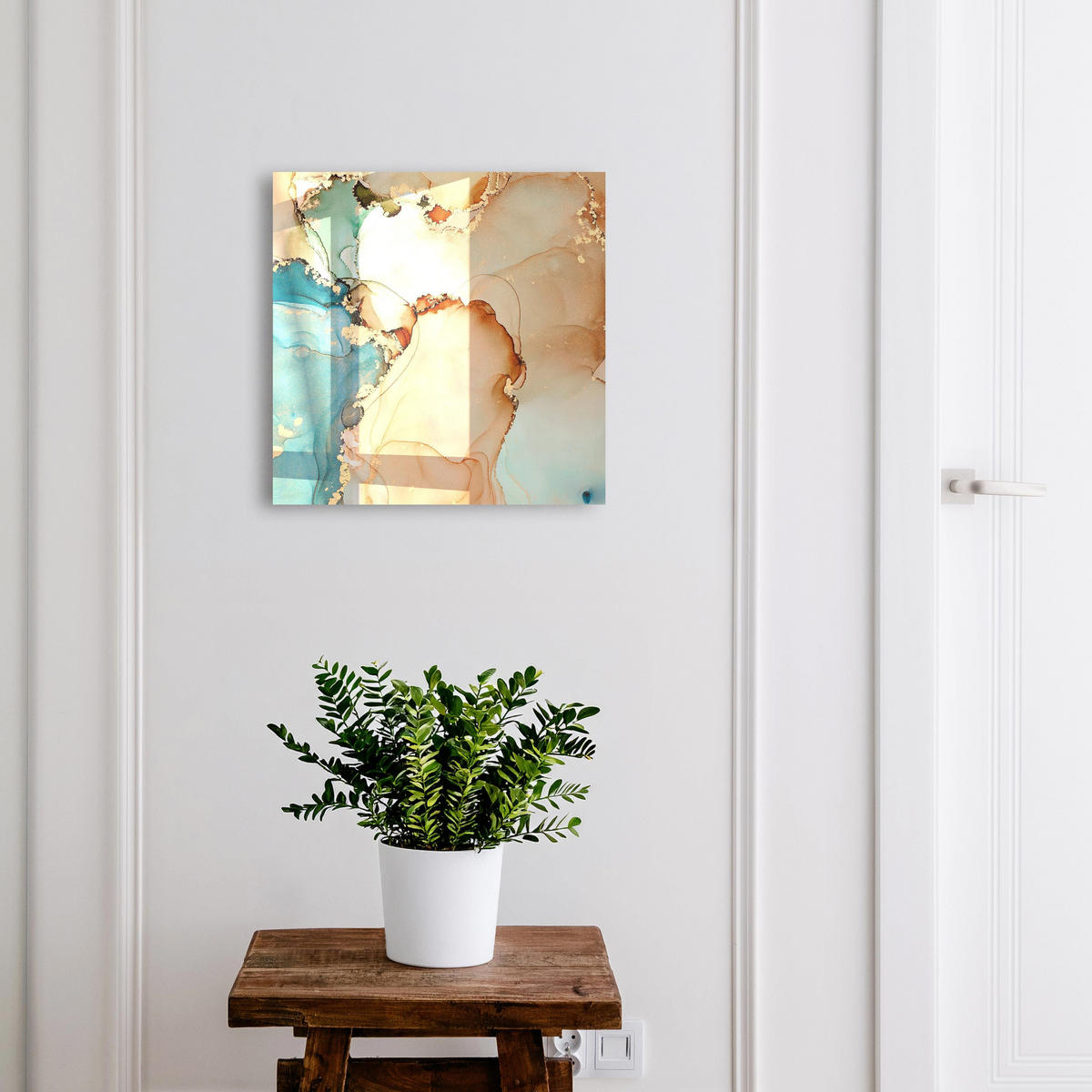 SCHLÜSSELBOX Weiß 30x30 cm – Türöffnung nach rechts - Abstrakte Eleganz - Beige, Metall (30/30/5cm) - TULUP
