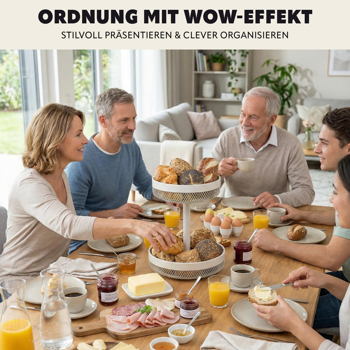 OBSTETAGERE, rund, 2-stöckig, Ø 20 cm und 25 cm, beige, Metall - Beige, Metall (25/31cm) - eluno