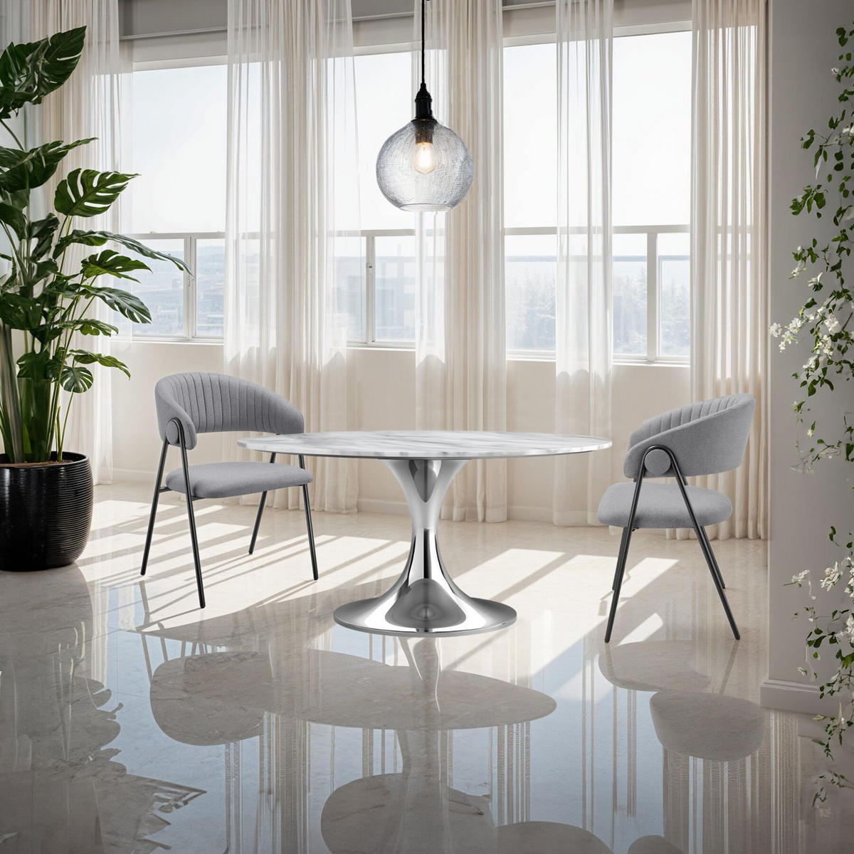 ARMLEHNSTUHL 2er Set Bedano 60 x 58 x 85 cm grau - Grau, Kunststoff (60/85/58cm) - tectake