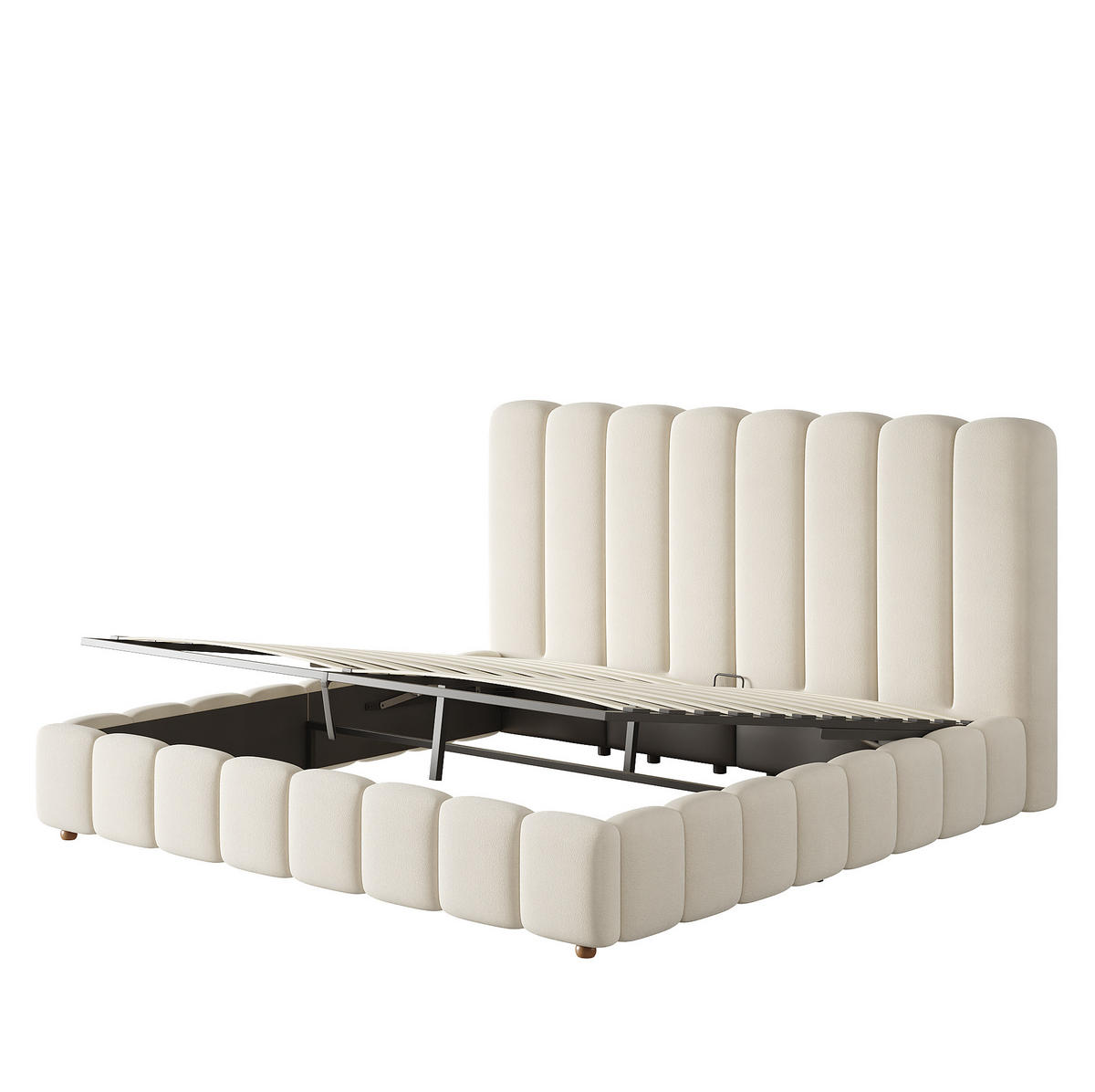 POLSTERBETT aus Samt 160x200 cm Beige mit hydraulischem Bettkasten und Lattenrost - Beige, Textil (160/200cm) - IVMEU