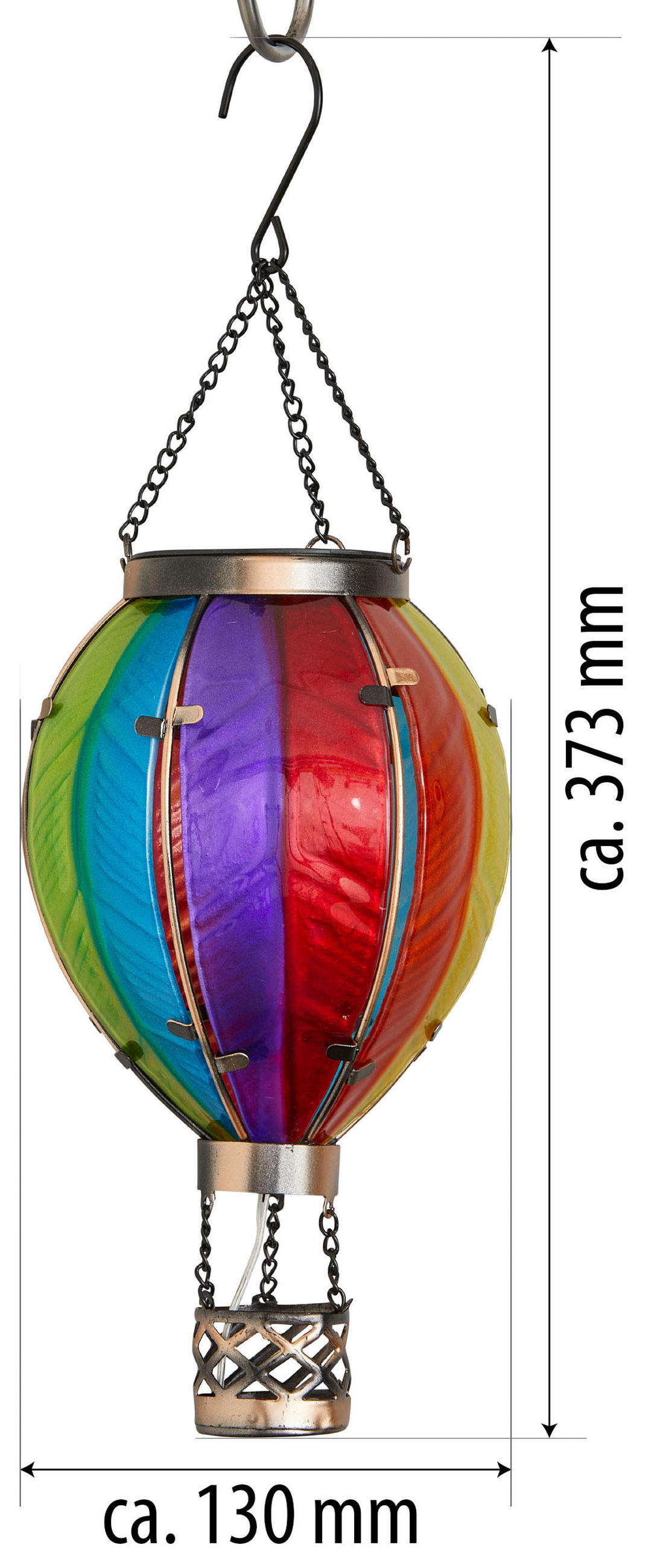 LED-SOLAR-LATERNE - Heißluftballon Design aus buntem Echtglas für Garten und Außenbereich, mit Solarpanel, 1er-Set - Weiß, Metall (13/37.3/13cm) - Northpoint
