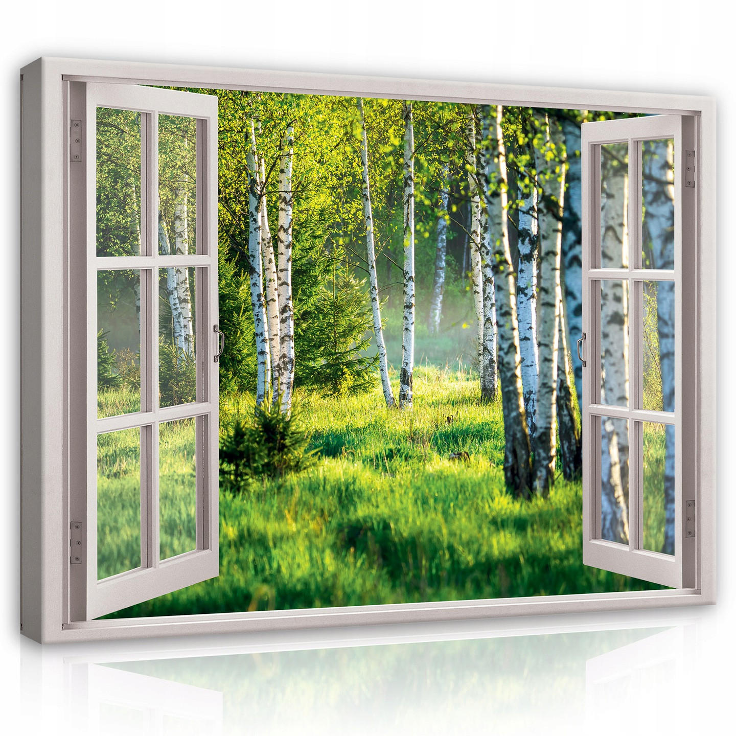 LEINWAND BILDER Fenster Wald Wohnzimmer 120x80 - Multicolor, Holzwerkstoff (120/80cm) - Wallarena