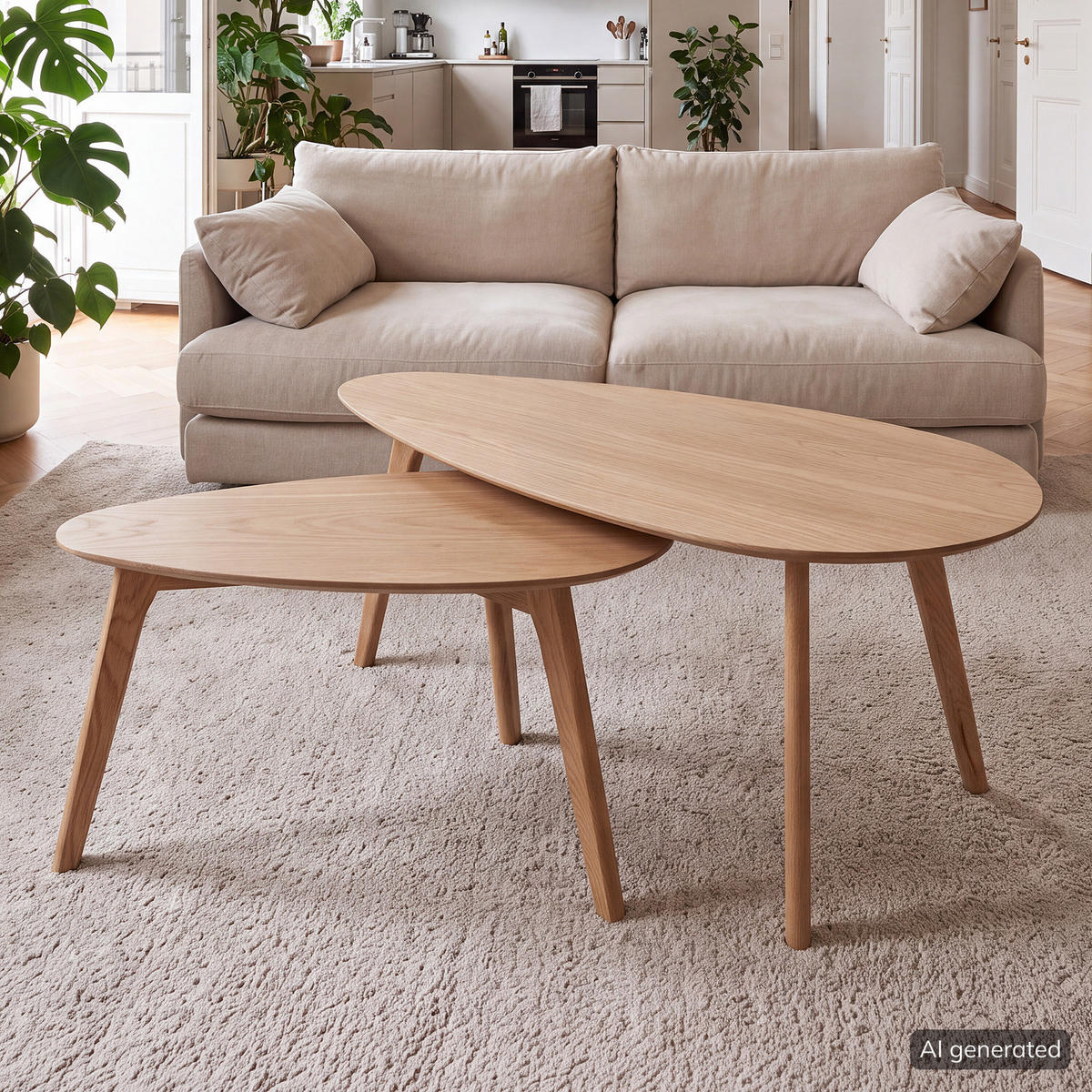 COUCHTISCH-SET - 2-teilig - Eiche teilmassiv - Eichefarben, Holz/Holzwerkstoff (50/100/40cm) - home24