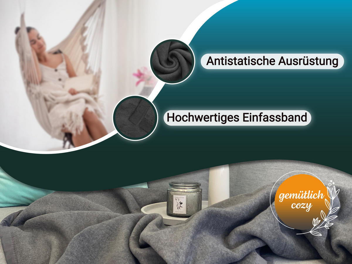 KUSCHELDECKE, 150x200 cm, 60% Baumwolle, 40% Polyacryl, Schwarz - Graphitfarben, Naturmaterialien (150/200cm) - Zollner