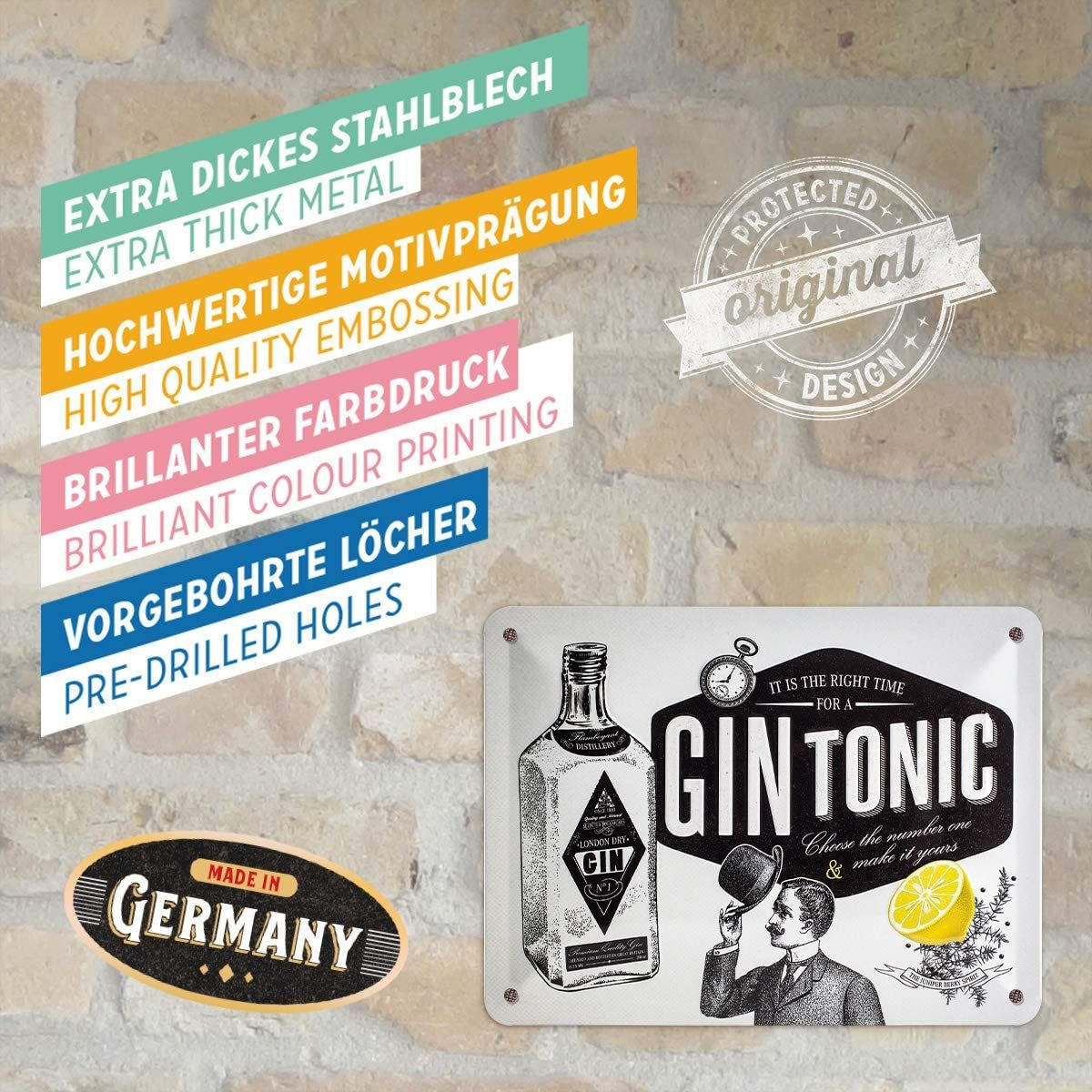 BLECHSCHILD 15/20 cm Open Bar Gin Tonic - Multicolor, Metall (20/15/0.5cm) - Nostalgic-Art