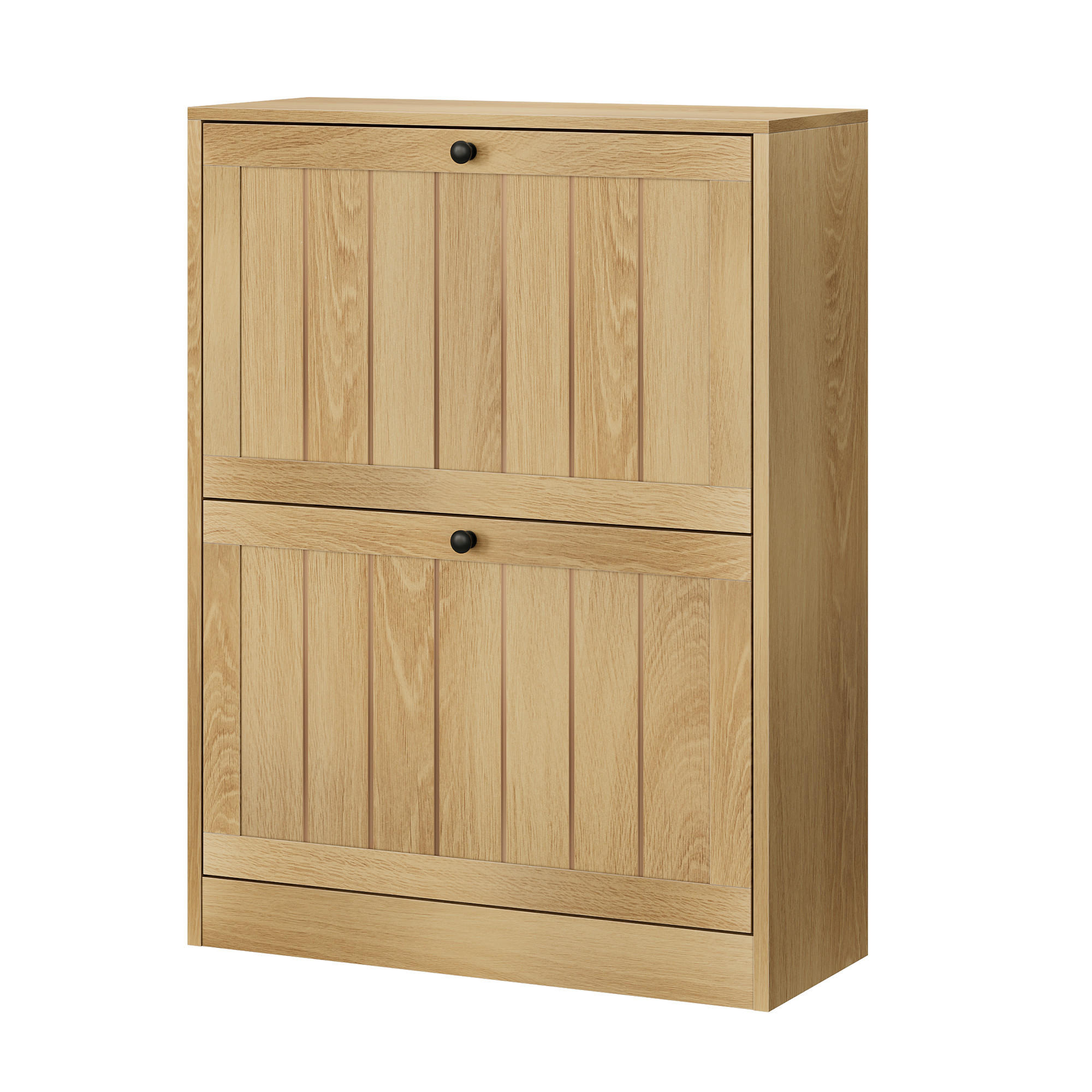 BOTNÍK v barvě dubu se 2 výklopnými přihrádkami, styl Mid-Century - barva dubu, kompozitní dřevo (60/80/24cm) - Urban Meuble