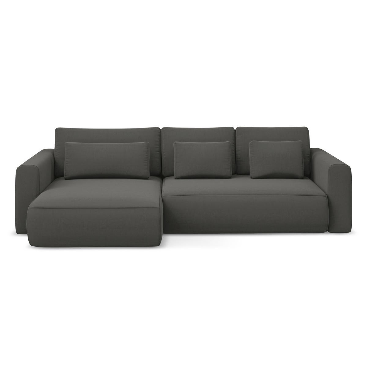 ECKSOFA mit Schlaffunktion Samt Stoff Grau - Dunkelgrau/Schwarz, Kunststoff/Textil (149/278cm) - LaMiaSofa
