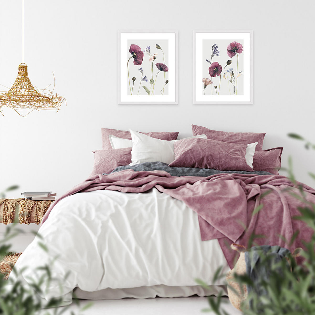 POSTER mit Rahmen 40x50 cm Mohn-Blumen rosé natur - Weiß, Holz (41/51cm) - artissimo