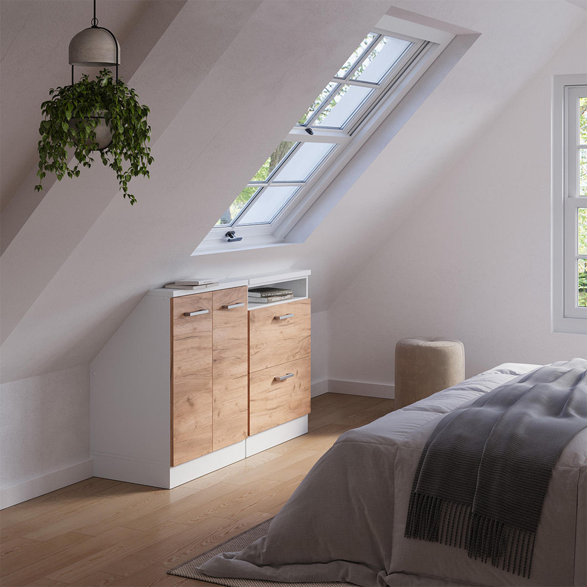 DACHSCHRÄGENSCHRANK-SET Rion Goldkraft Eiche/Weiß 2er Set - Honigeiche/Weiß, Holzwerkstoff (120/81.6/46cm) - Vicco