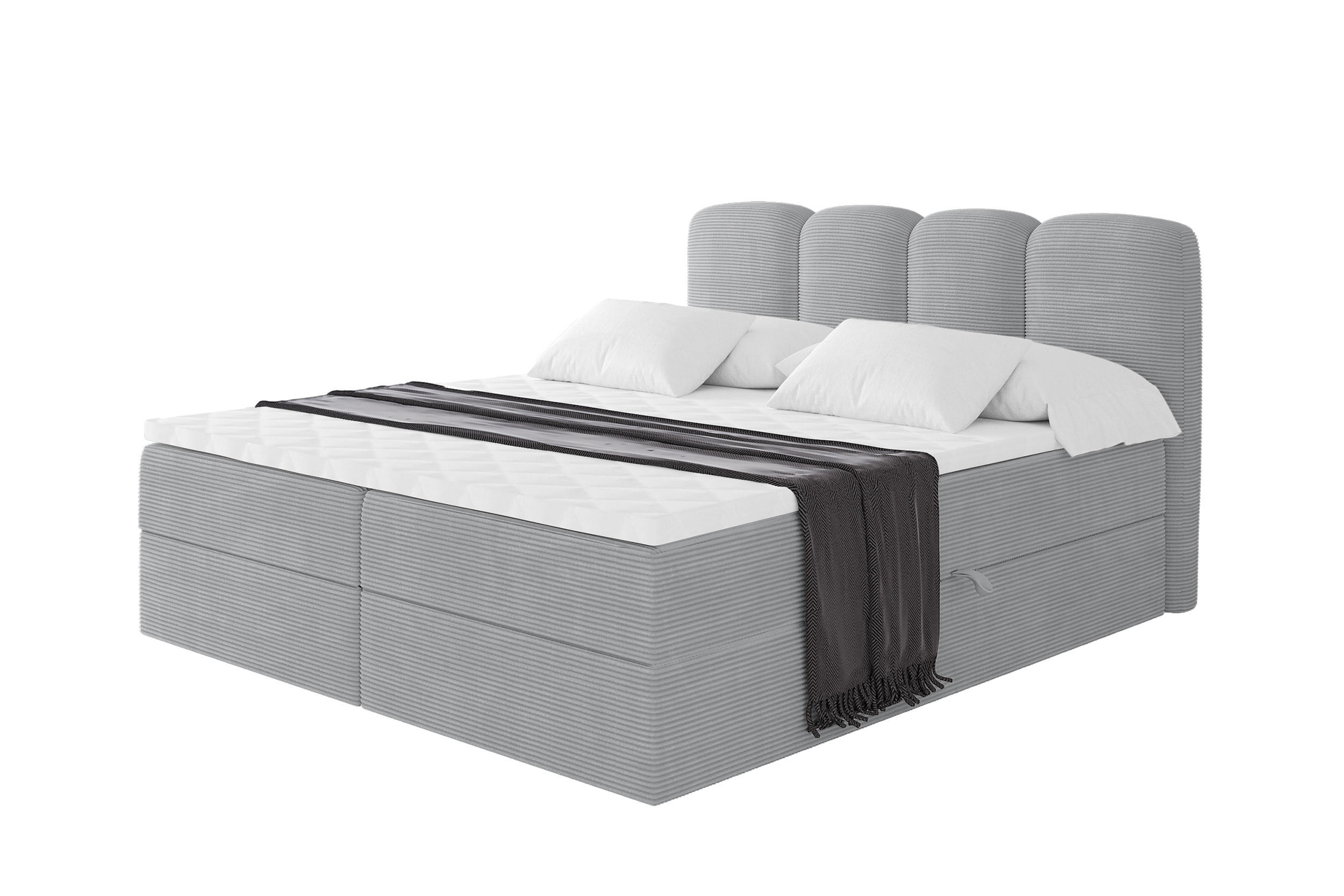 BOXBETT mit Matratze H3 - NINA - 160x200 cm Grau - Silberfarben, Holzwerkstoff (160/200cm) - ALTDECOR
