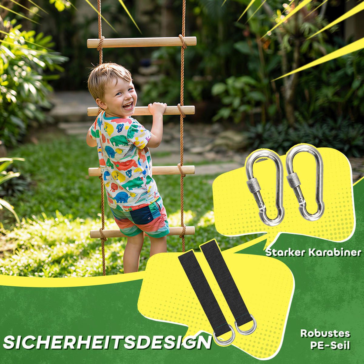 NINJA-WARRIOR PE-Seil Massivholz Naturholz - Naturfarben, Holz (3.5/40cm) - AIYAPLAY