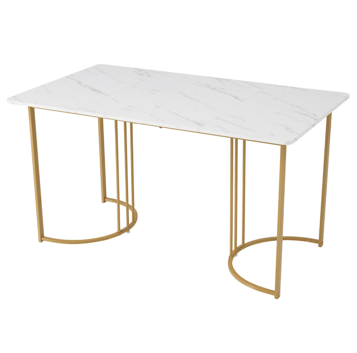 JEDÁLENSKÝ stôl, 140/80/75 cm, MDF a kov, biely mramorový dekor - biela, kompozitné drevo (140/80/75cm) - BEAOK