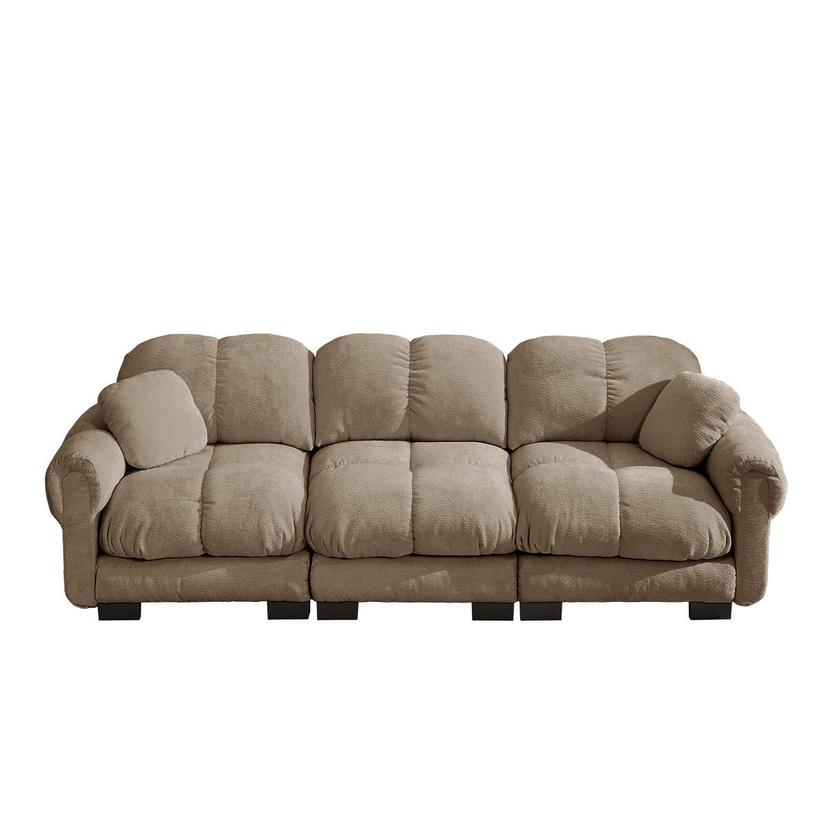 3-SITZER-SOFA DE-34384 Steppdesign und 2 Dekokissen Braun - Braun, Textil (86/90/260cm) - ComfortXL