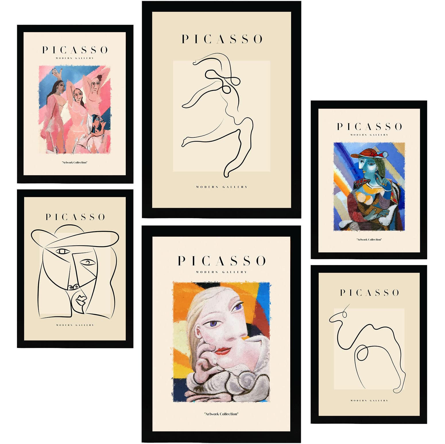 POSTER Set Mit 6 In Schwarzer Tinte Harmonie Drucke Des Fauvismus Und Surrealismus Für Innenarchitektur A3 & A4 Schwarzer Rahmen - Schwarz, Papier (29/3cm) - Nacnic