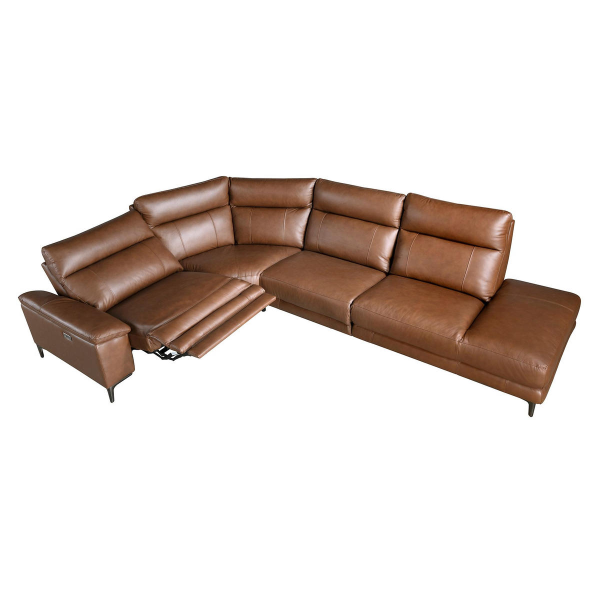 ECKSOFA Ecke tabakbraun dunkler Stahl 305/244/97 cm - Braun, Leder/Metall (305/244cm) - ANGEL CERDA