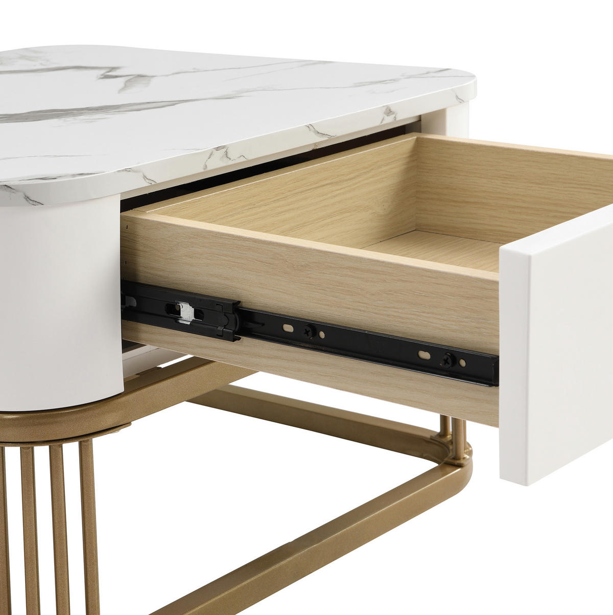 COUCHTISCH 2er-Set 60/60/44,5 & 50/50/34,5 cm in Marmoroptik mit Schublade - Weiß, Holzwerkstoff (60/60/45cm) - Flora Grace