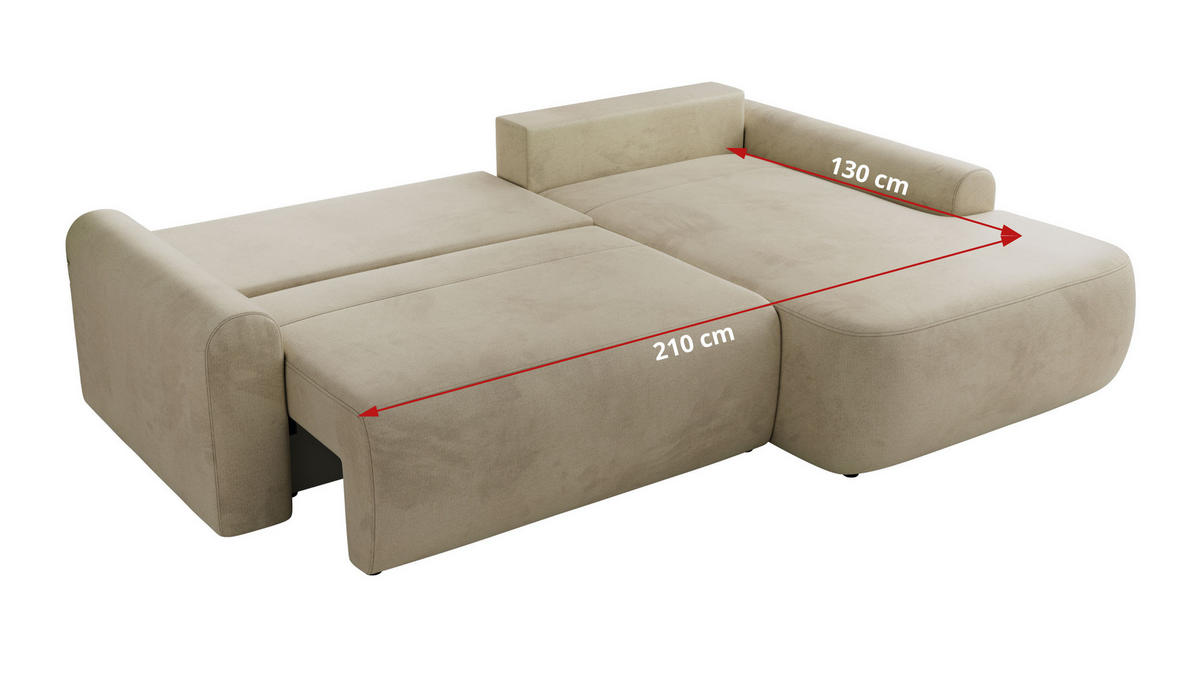ECKSCHLAFSOFA CUBO L Beige Velvet - links - Beige/Schwarz, Kunststoff/Textil (273/187cm) - MKS