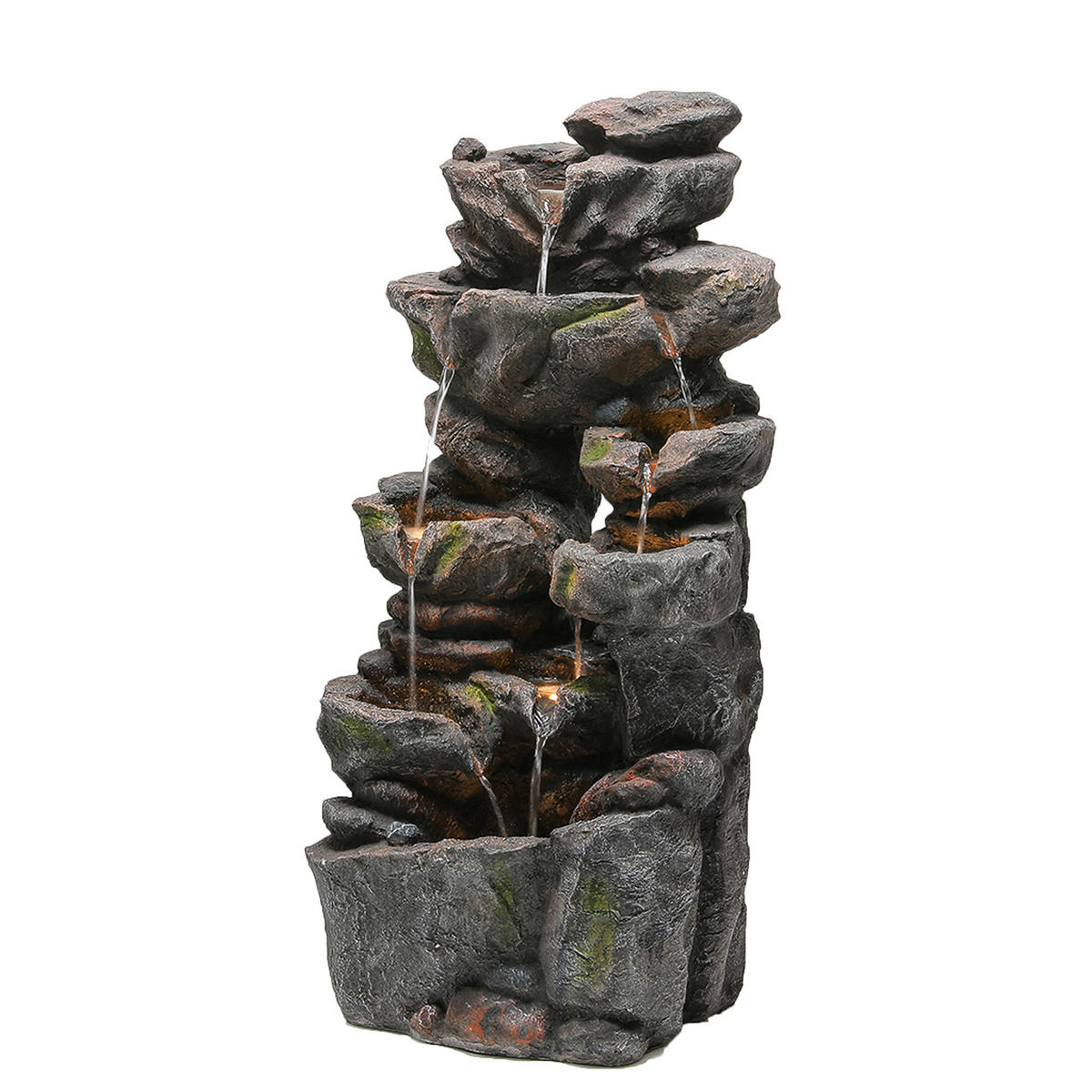 GARTENBRUNNEN, LED-Beleuchtung, Kunststein, Wasserspiel, Grau - Grau, Naturmaterialien (46/36/90cm) - FLIEKS