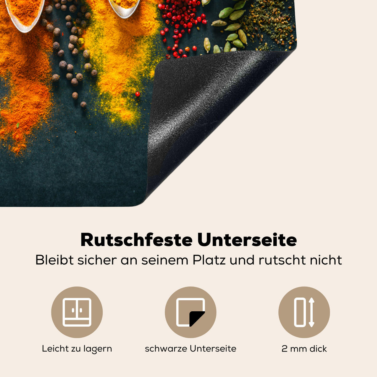 HERDABDECKPLATTE Kräuter - Gewürze - Löffel 59x52 cm - Multicolor, Kunststoff (59/52/0.2cm) - MuchoWow