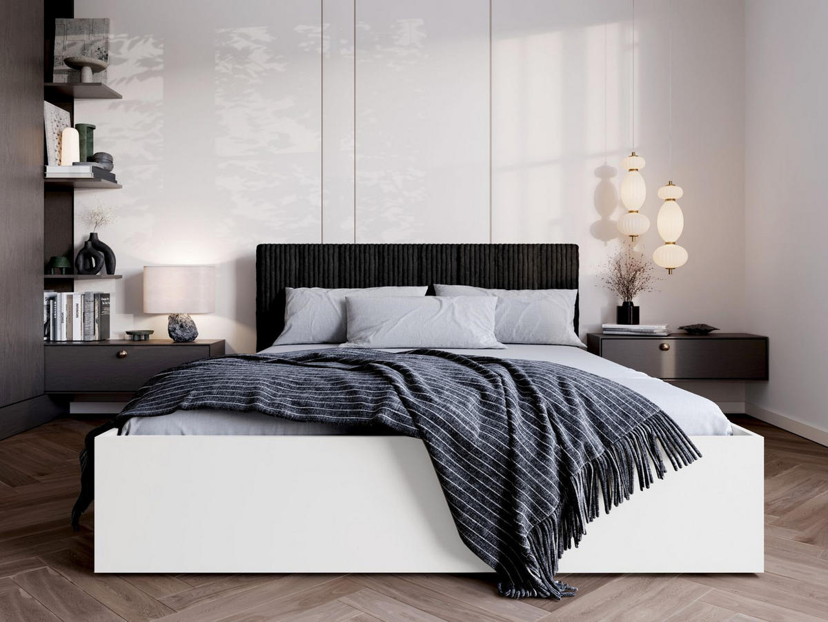 BETT Weiß STYLE Mit Gepolstertem Schwarzem Kopfteil 120x200 cm - Schwarz, Textil (120/200cm) - Sepro Meble