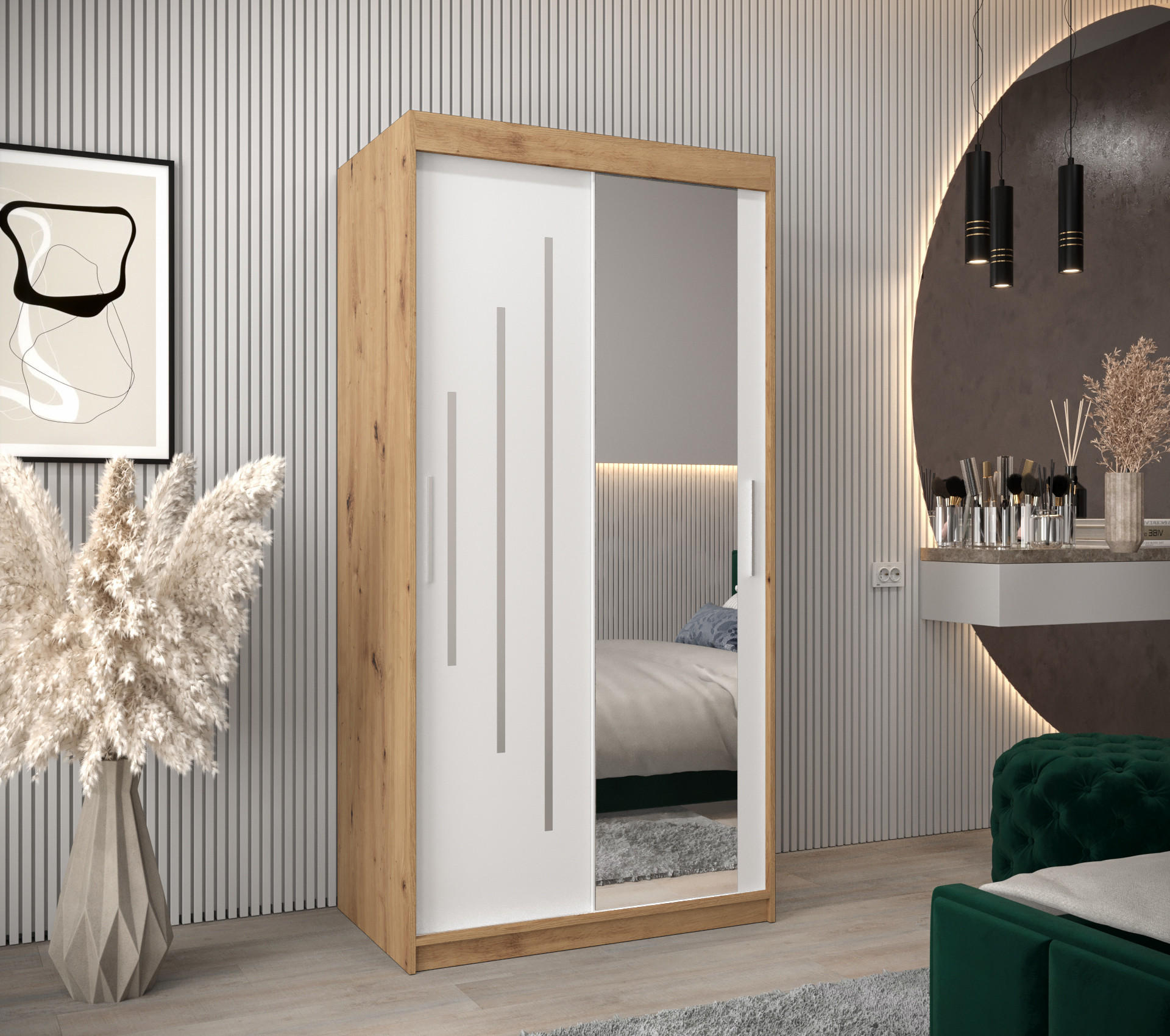 SCHWEBETÜRENSCHRANK 200/100/62 2-türig - Silberfarben/Weiß, Holz/Kunststoff (100/200/62cm) - Abiks Möbel