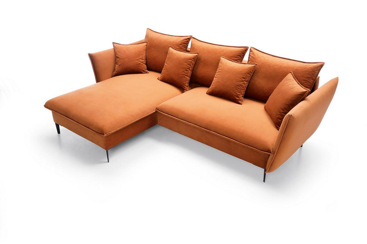 ECKSOFA SOLE Orange Plüsch-Stoff mit Schlaffunktion - Orange, Holz (258/167cm) - MASSENO