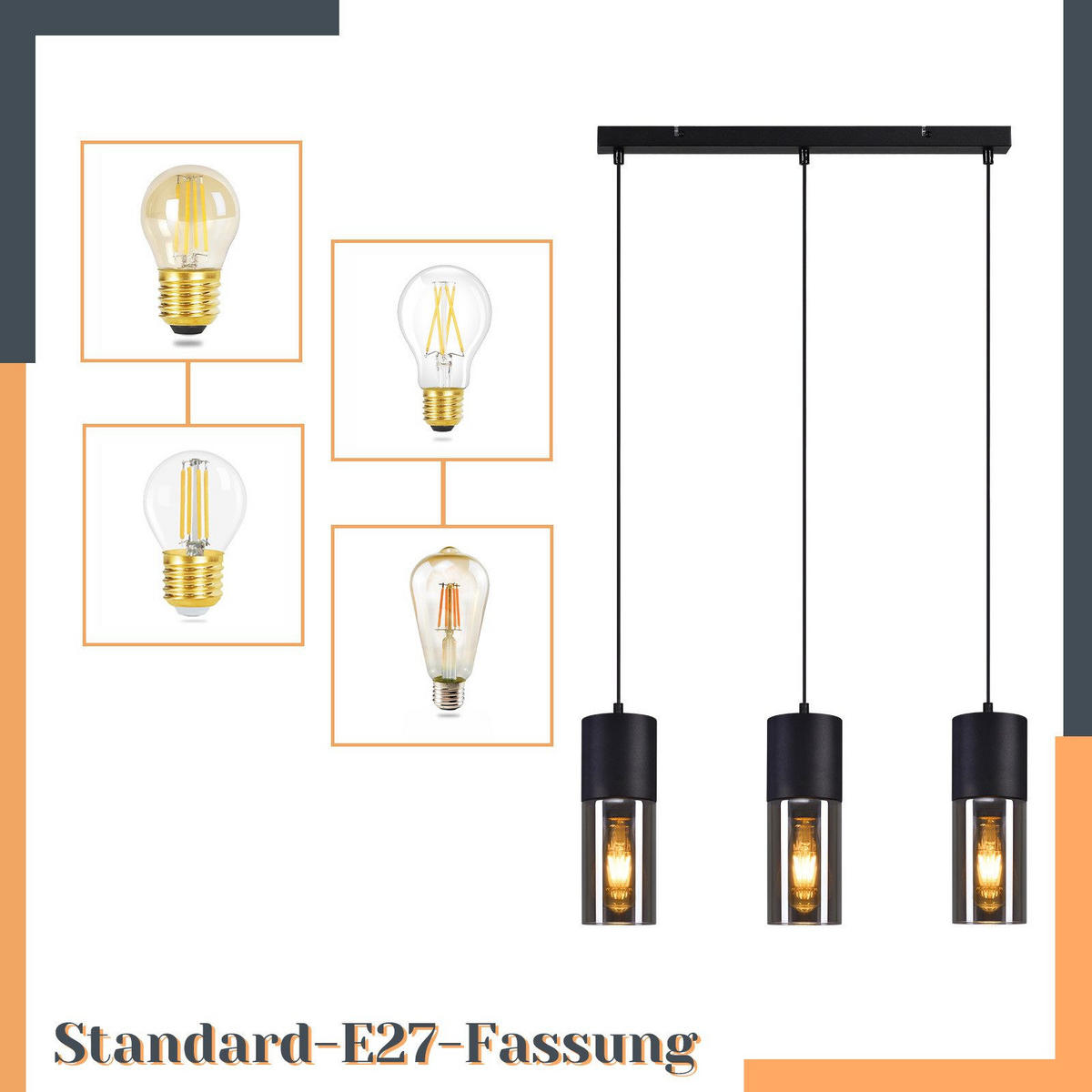 PENDELLEUCHTE Amara 180/54/9 cm - Schwarz, Metall (180/54/9cm) - ZMH