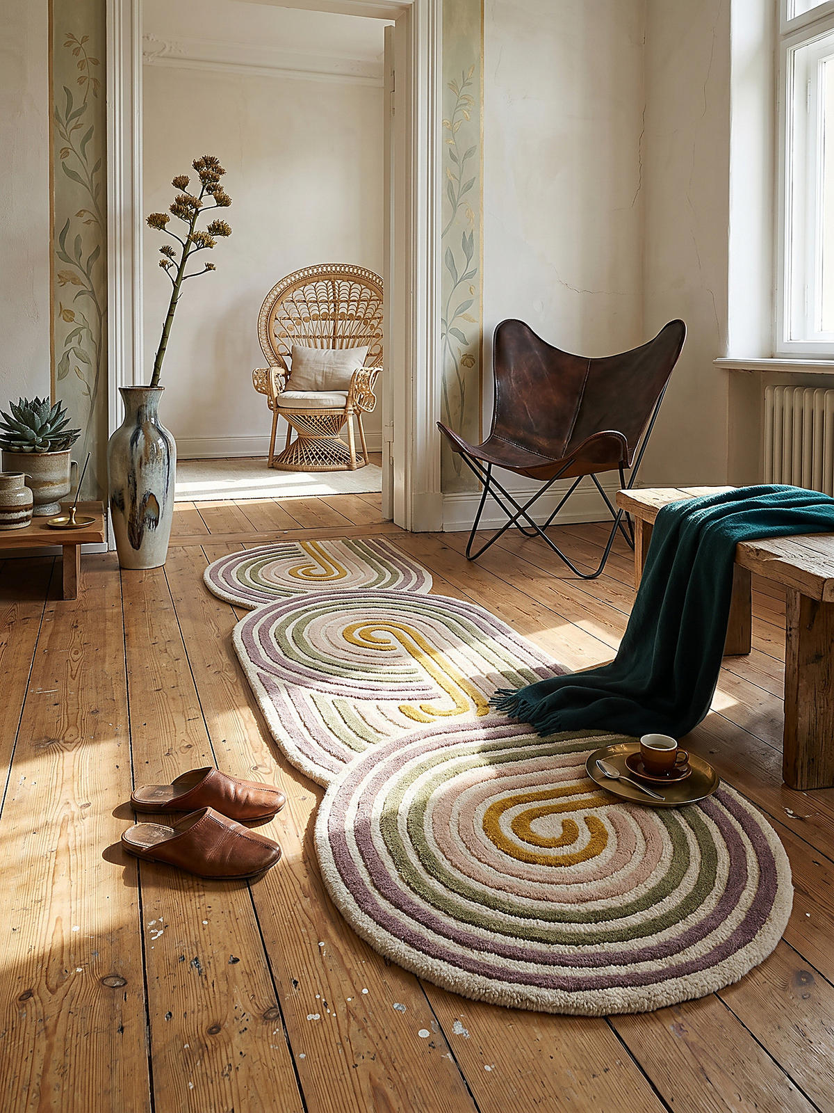 WOLLTEPPICH SOAR, abstrakt, Grün, 80 x 300 cm - Beige, Textil (80/300cm) - KADIMA DESIGN
