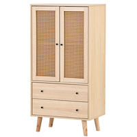 HIGHBOARD DE-38899 60/40/120 cm 2 Türen und 2 Schubladen Eiche/Rattan - Eichefarben, Holzwerkstoff (60/120/40cm) - ComfortXL