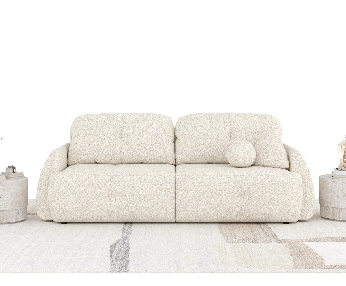 SCHLAFSOFA Loca Creme Plüschstoff - Creme/Schwarz, Holz/Holzwerkstoff (248/92/103cm) - Maison de Reve