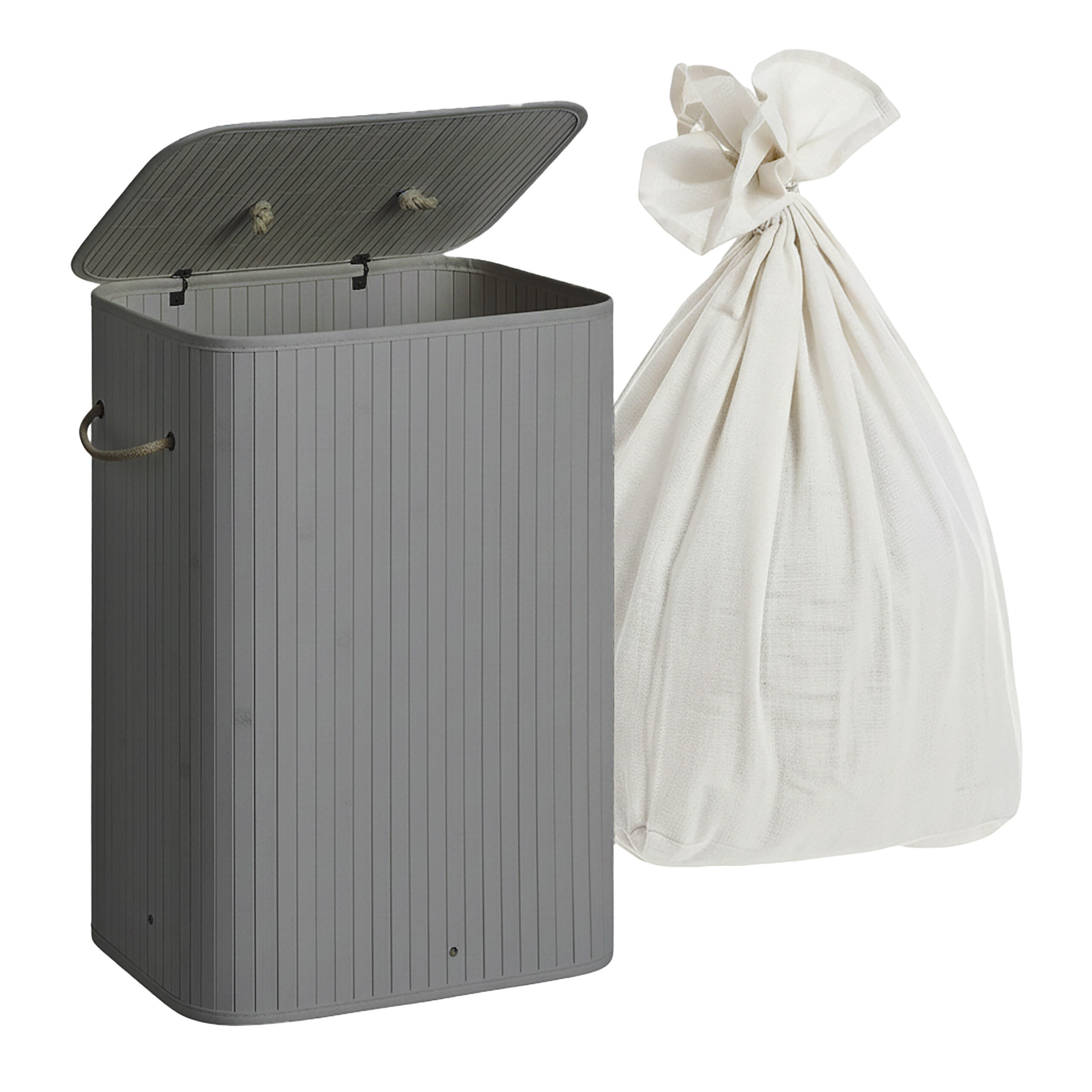 WÄSCHEKORB - Grau, Holz/Textil (40/60/30cm) - Relaxdays