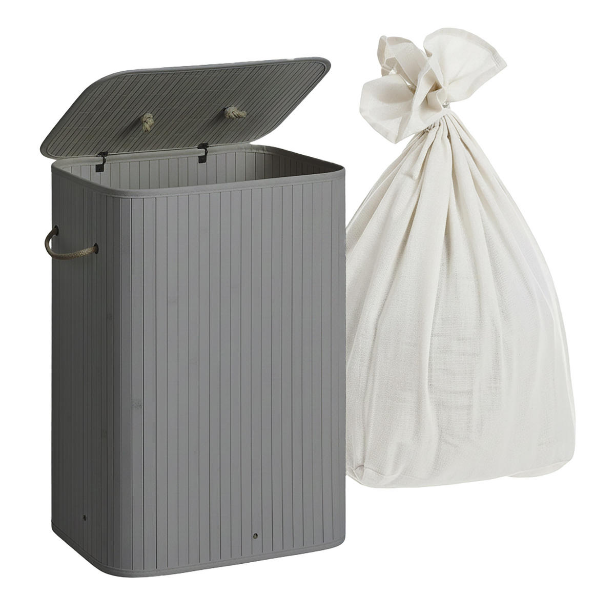 WÄSCHEKORB - Grau, Holz/Textil (40/60/30cm) - Relaxdays