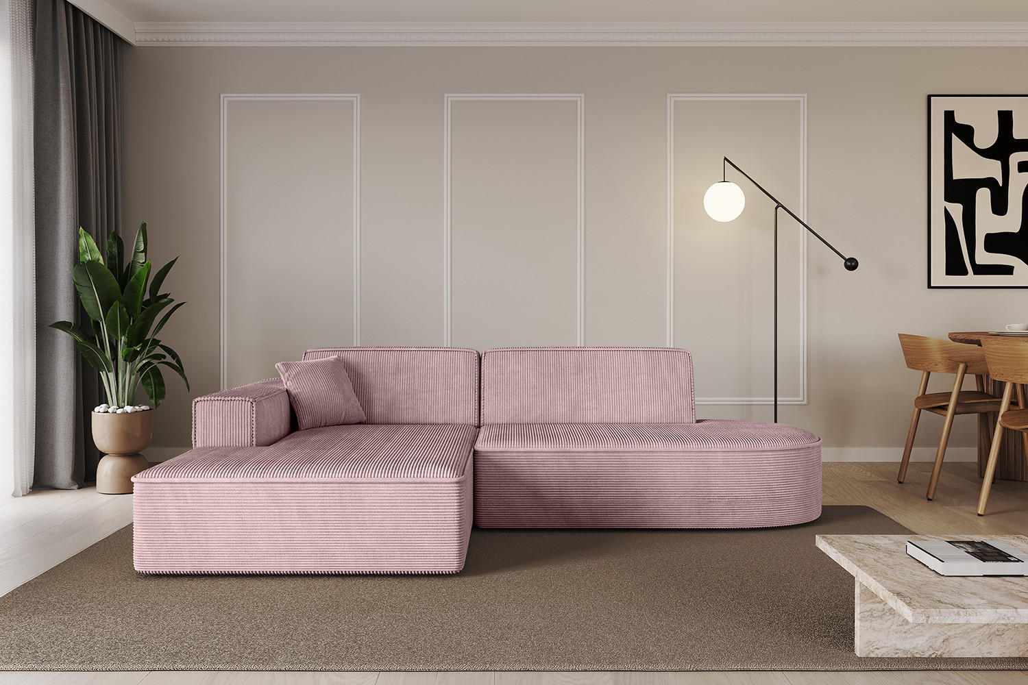 ECKSOFA Ottomane Links IREA-L1-v4 - 234x171x79 cm Rosa - Rosa, Holzwerkstoff/Textil (234/171cm) - ALTDECOR
