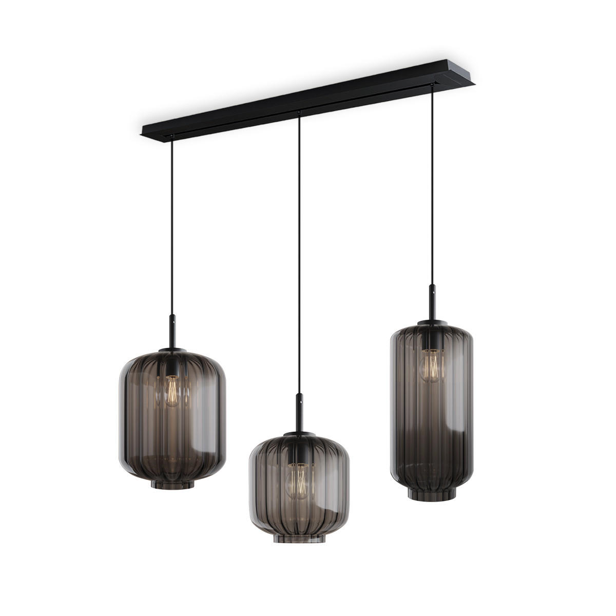 HÄNGELEUCHTE Velo 3-flammig Rauch Ø 18/20/25cm - Anthrazit/Schwarz, Glas (25/25/27cm) - s.luce