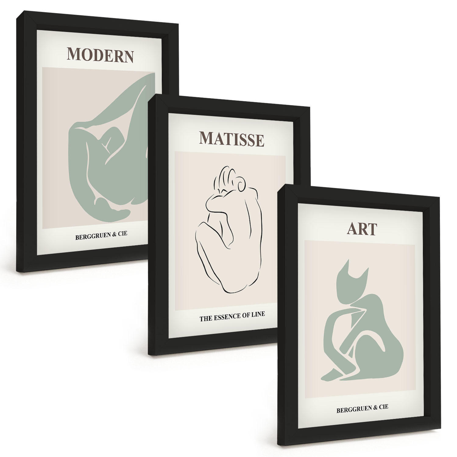 BILDER SET 3er Set - 20x30 cm Schwarzer Rahmen - Abstrakte Pastellfiguren - Schwarz, Kunststoff (20/30cm) - TULUP