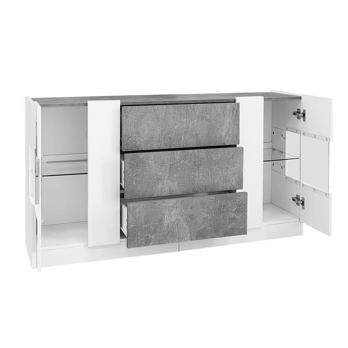SIDEBOARD DE-38893 140/35/75 cm LED-Beleuchtung und Marmorlook Weiß/Grau - Weiß/Grau, Holzwerkstoff (140/75/35cm) - ComfortXL