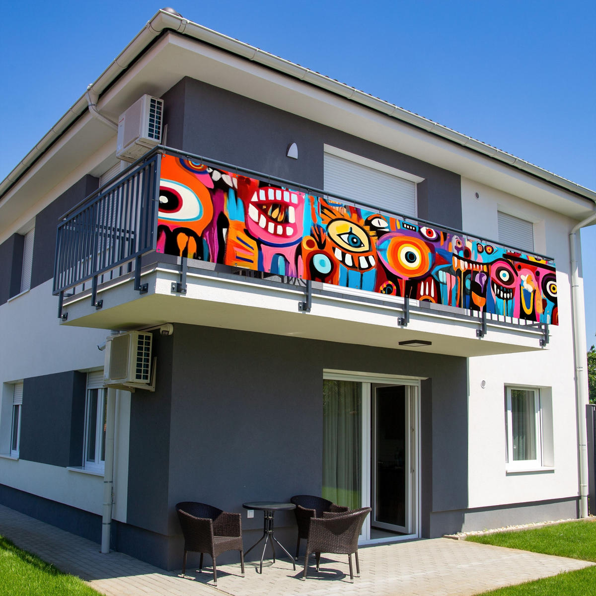 BALKON-SICHTSCHUTZ Abstrakt - Gesicht - Farbenfroh - Multicolor, Kunststoff (500/95cm) - MuchoWow