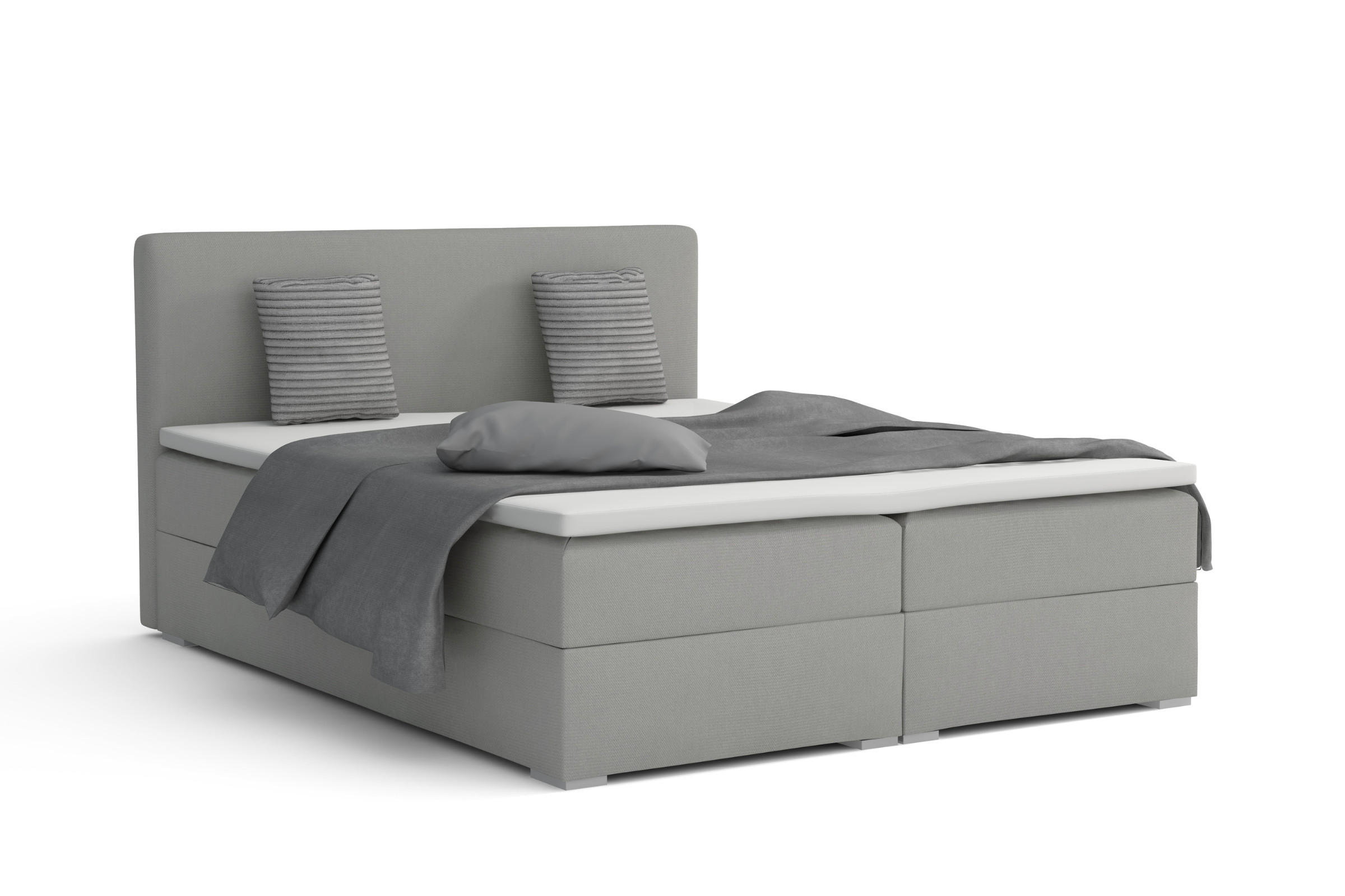 BOXBETT BELLO 200x200 in Velour Hellgrau H3 - Hellgrau, Holz/Holzwerkstoff (200/200cm) - Deine Möbel 24