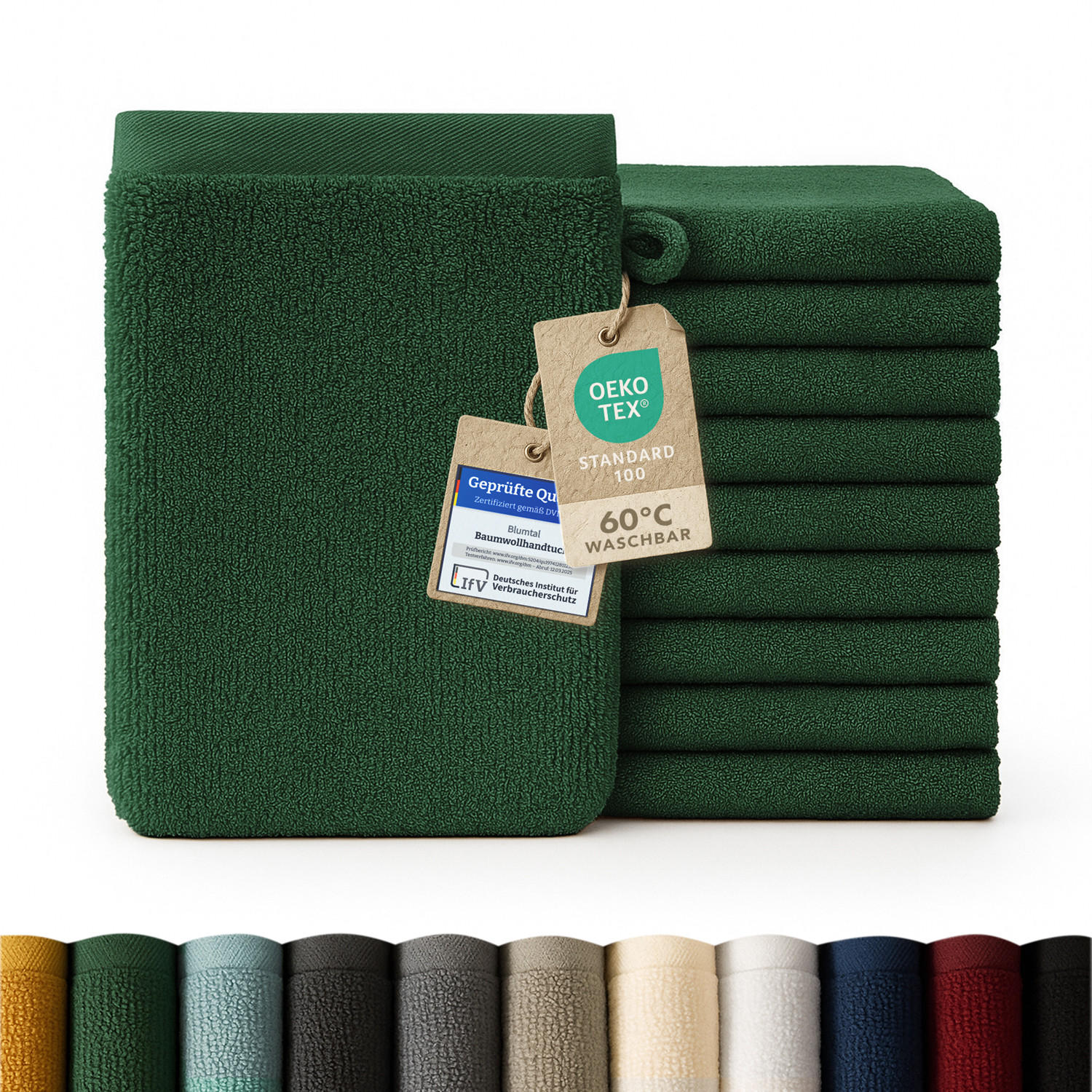WASCHLAPPEN 10er-Set, 10x Waschlappen 15/20 cm, Dunkelgrün - Dunkelgrün, Textil (15/20cm) - Blumtal