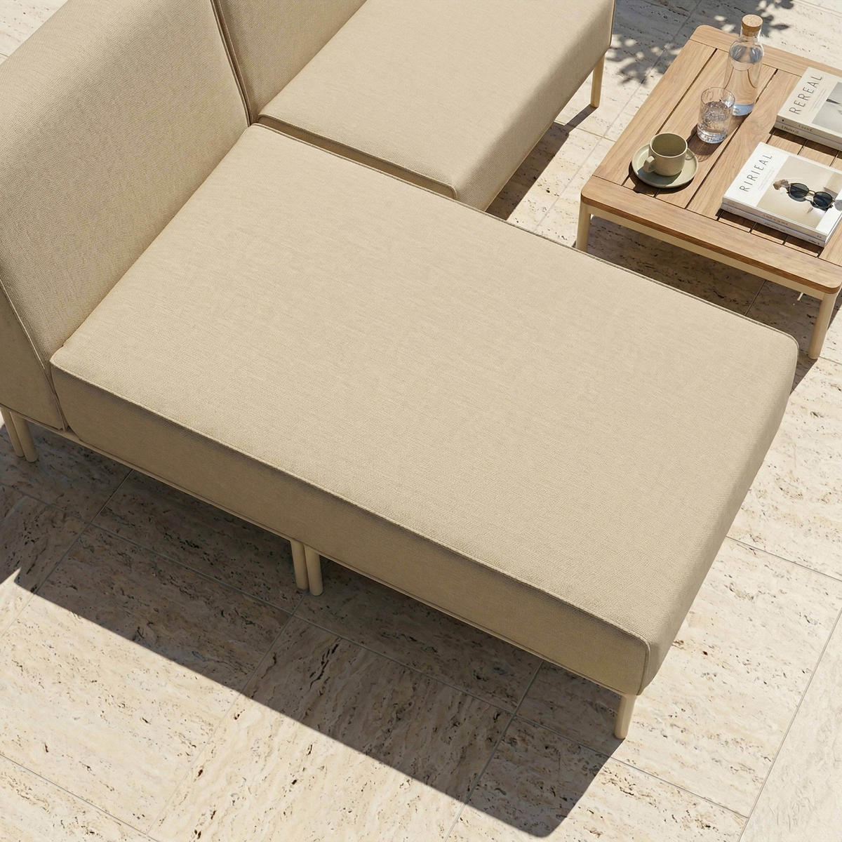 GARTENSOFA mit 2 Sitzplätzen, Beige - Beige, Textil (153/78/144cm) - Oviala